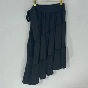 Entro black silky tiered side tie midi skirt